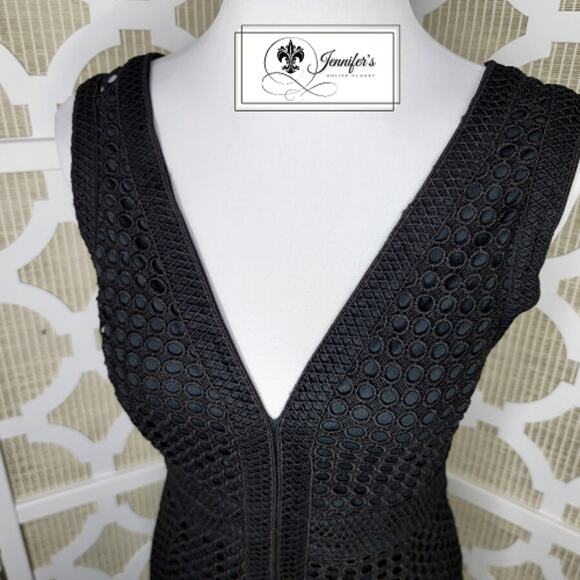 Dex Women's Black 2-Layered Crochet Eyelet Sleeveless Dress Size Large - Picture 3 of 13